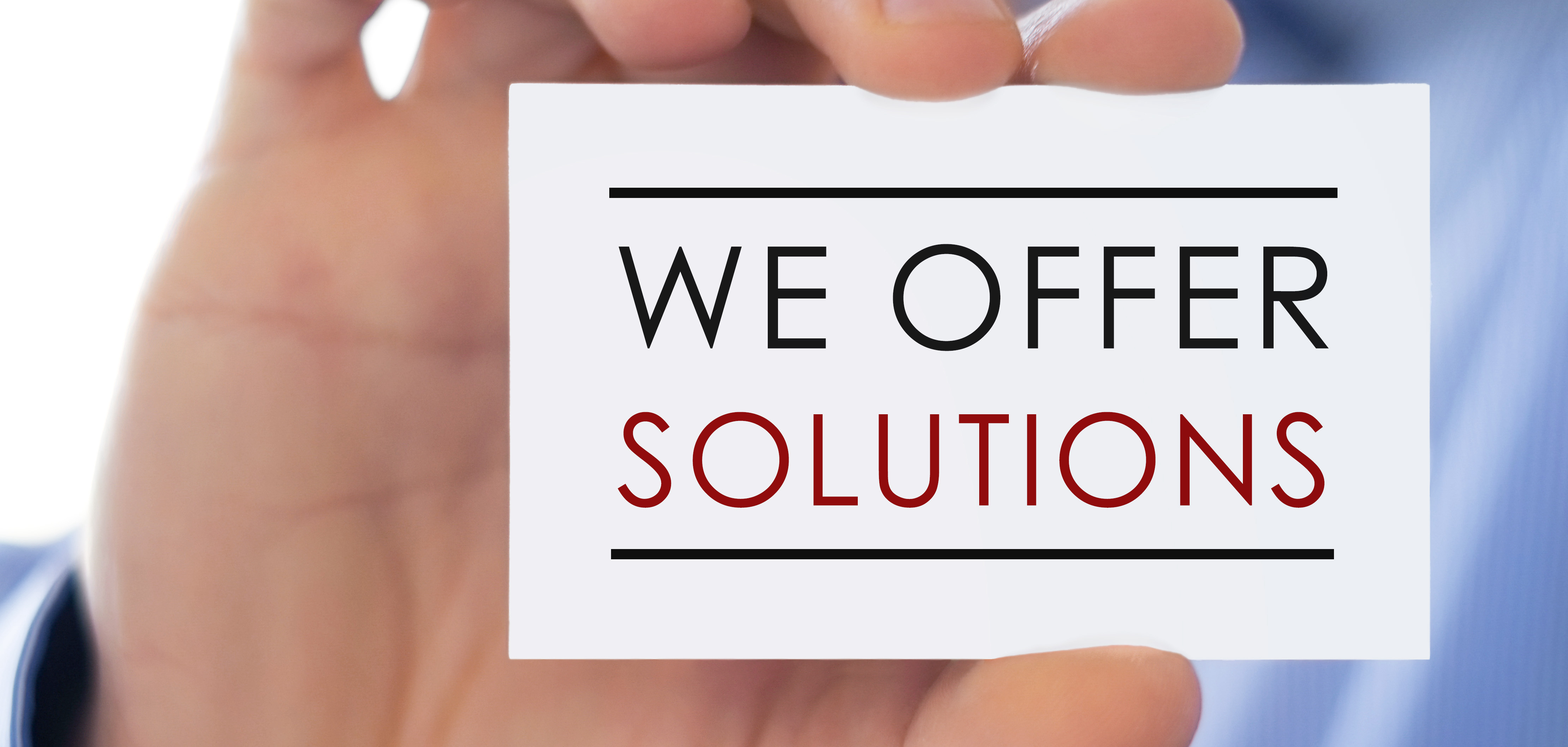 We offer solutions card held by hand